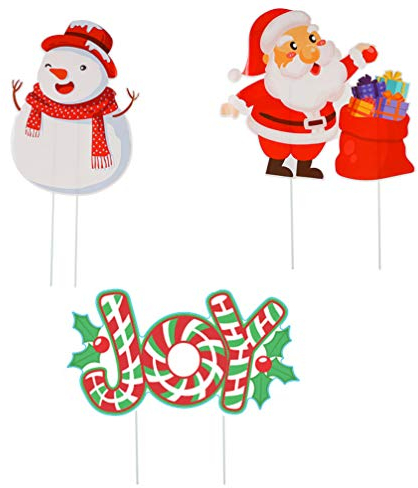 PRETYZOOM 3 Stücke Weihnachten Gartenstecker Weihnachtsmann Dekostecker Schneemann Gartendeko Stecker Figuren Pflanzenstecker Deko Rasen Zeichen Flagge Garten Dekoration Ornamente