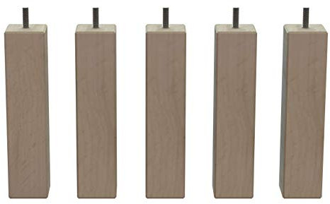 MEGALUXFRANCE Lot de 5 Pieds de Lit, Meubles, Canapé, carrés en Bois (Hêtre Massif) de 46x46x200 mm