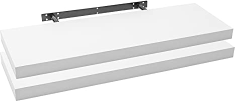 WOLTU 2X Wandregal Wandboard Bücherregal Regale für Deko Wandablagen aus MDF Holz, 2er Set Hängeregal Weiss, 90x23x3,8cm RG9370ws-2