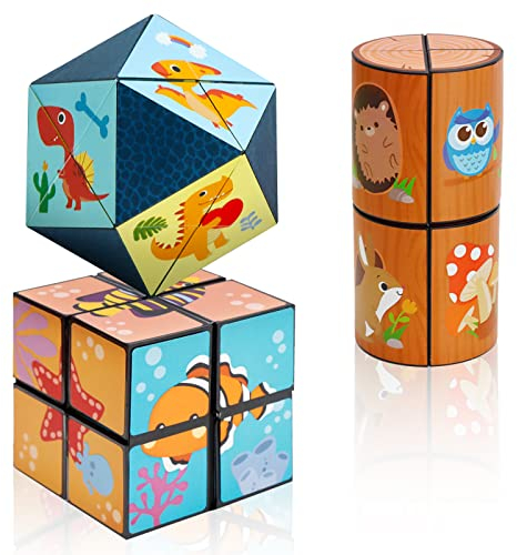 3D-Zauberwürfel-Set, Star Cube verwandelt Puzzle-Würfel für Wald, Dinosaurier, Meereskreaturen-Thema für Kinder und Erwachsene (3 Packs)