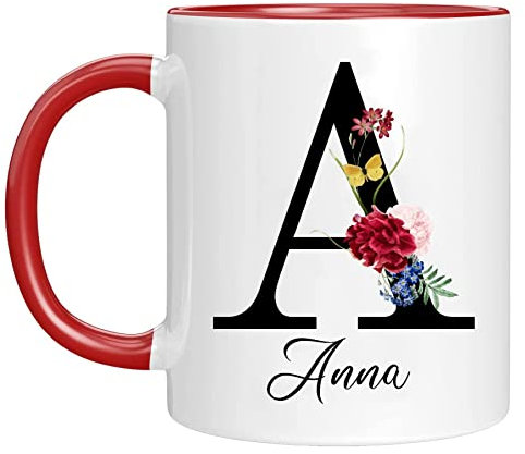 Naispanda Tasse Personnalisé de nom avec Motif Fleurs Votre Première Lettre et à Café Anniversaire Personnalisée Imprimée des Deux Côtés Cadeau Personnalisable Mug pour Femme