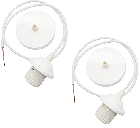 OMIGA 2 Pieces Ceiling Rose Light Fitting Vintage Pendant E27 Ceiling Pendant Lighted Fitting with Lock Ring for Retro Industrial Style for DIY Suspension Modern Hanging Lampe (White)