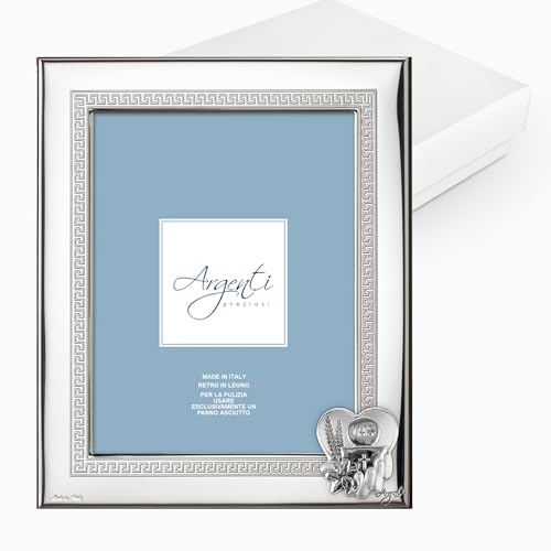 Albalù Portafoto Comunione in Argento dimensione foto 13x18 cm con retro in Legno Made in Italy con Scatola da Regalo