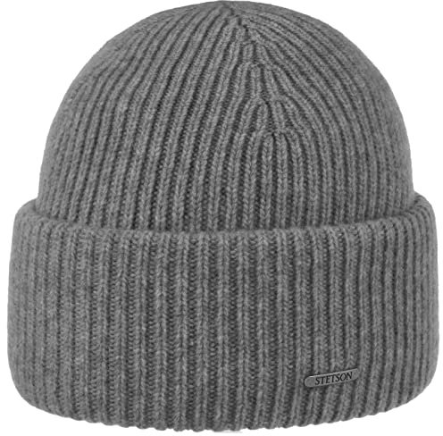 Stetson Classic Uni Wollmütze Damen Herren Made in Italy 100% Wolle Gestrickt Beanie Herbst Winter grau-meliert One Size