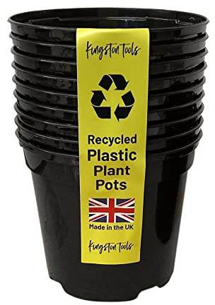 Kingston Tools Premium Recycled Plastic Garden Planter Pot – Heavy Duty Plant Flower Pots – Indoor Outdoor Home Décor Gardening Planters – Capacity: 1L, Black – Pack of 10