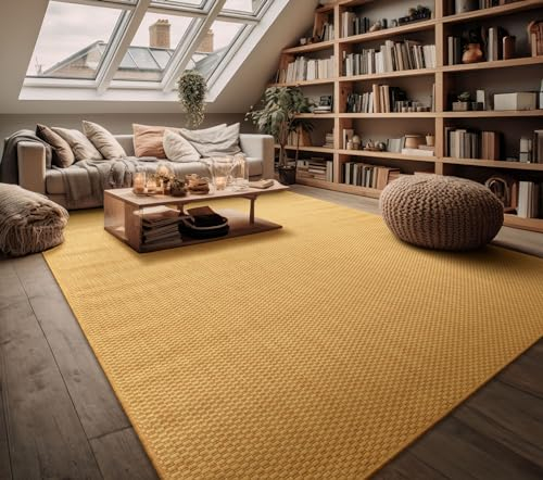 Paco Home Alfombra Exterior Interior Balcón Terraza Alfombra Cocina Monocolor Jaspeado, tamaño:80x150 cm, Color:Amarillo