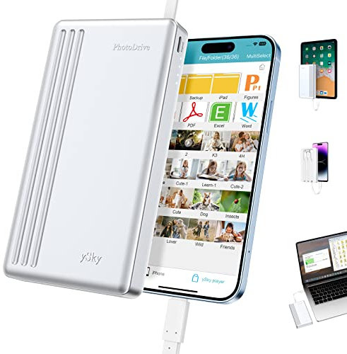 ySky MFi Certified 2TB External Hard Drive for iPhone iPad MacBook Computer,Portable Photo Stick USB Flash Drive Storage Device to Backup Photo| Video | Music| File 【One-Touch Backup】