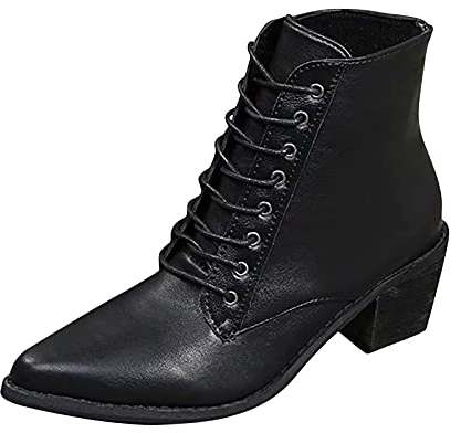 NOAGENJT 883 Stivali Stivali con tacco con lacci spessi Stivali da donna con tacco a punta Stivali a punta corta da donna
