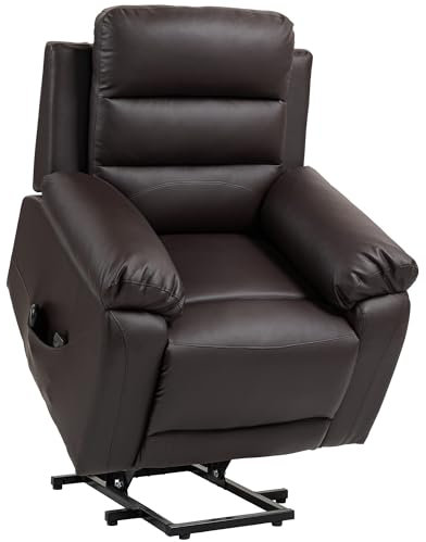HOMCOM Fauteuil releveur électrique avec Fonction Massage Inclinaison réglable 8 Modes Repose-Pied Ajustable revêtement synthétique Chocolat 2 télécommandes Inclus