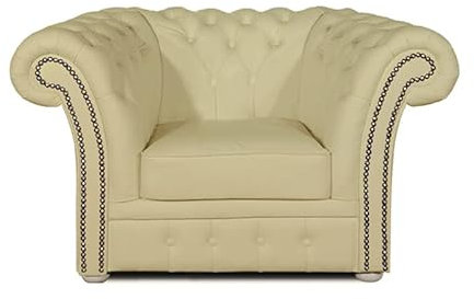 Chesterfield Sessel Winfield Basic Leder | Weiß | 2 bis 4 Wochen Lieferzeit (Vanille, 1-Sitzer)