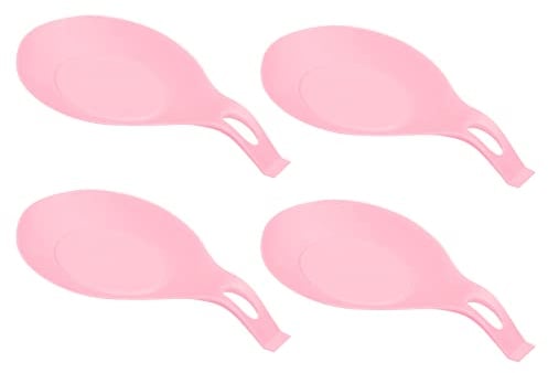 sourcing map Silicone Spoon Rest, 7.68 x 3.74 Heat Resistant Kitchen Utensil Holder Spatula Ladle Rest for Counter Stove Top, Pink 4Pcs