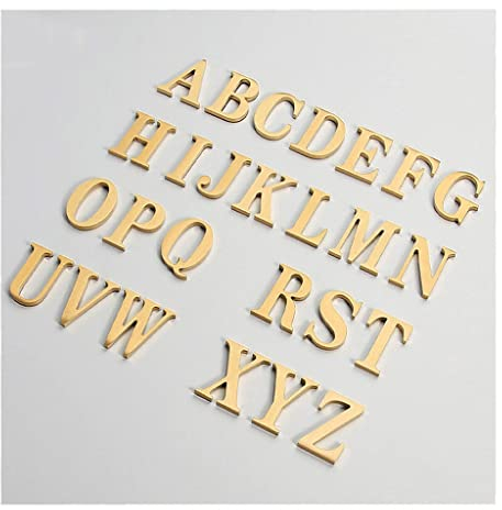 JEEIJ SHU 1 Stück Goldene Messingbuchstaben Zahlen Wanddekoration/Türschilder, 65 Mm Retro Metall Hotel Schlafsaal Zimmernummer Türschilder, Selbstklebend (Color : Letter A)