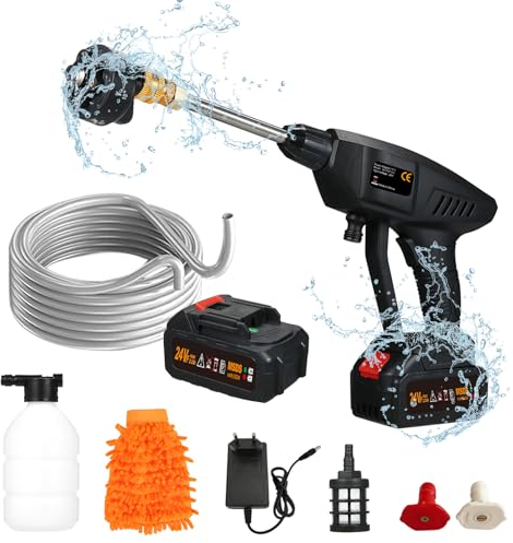 Shkalacar Idropulitrice a Batteria Portatile Spruzzo 6 in 1, Idropulitrice Elettrica 60Bar 300W Alta Potenza con Batteria Ricaricabile per Irrigazione per Pulizia del Pavimento del Recinto Dell'auto