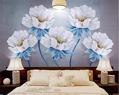 3D Fleur Blanche Pivoine Rose Fleur Papiers Peints Grands Autocollants , Papiers Peints Amovibles | Papier Peint Autocollant 3D Pour Chambre D'Enfant, Salle À Manger 400 (largeur) x 280 (hauteur) cm