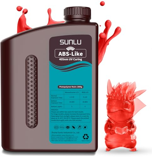 SUNLU ABS-Like 3D Drucker Resin 2KG, 405nm UV-härtendes Standard Photopolymer Schnellharz für den LCD/DLP/SLA 3D Printing, Nicht-spröde & Hohe Präzision, Transparent rot 2000G
