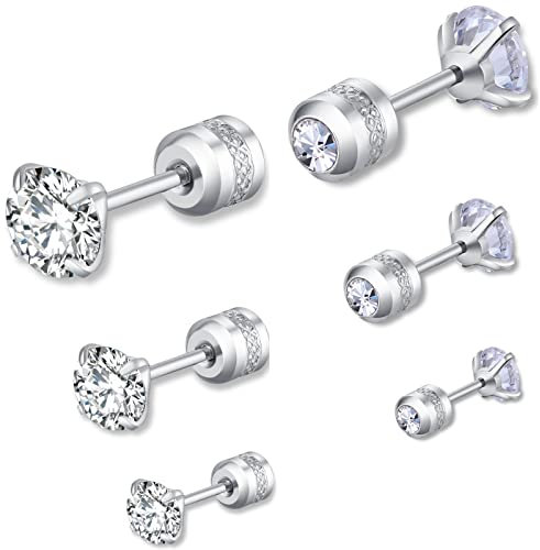 3 Stück Zirkonia Ohrringe Silber 925,3MM/5MM/7MM 18K Vergoldete Titan Ohrstecker allergiefrei,Männer Frauen Geburtstag Anniversar