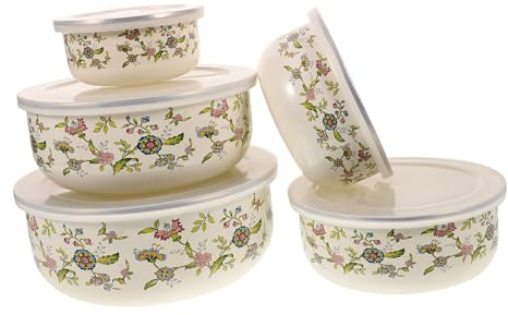 OSALADI Lagercontainer 5st Nistschalen Aus Emaille Schüssel Mit Deckel Rührschüssel Aus Emaille Salat-rührschüssel Aus Metall Nistschalen Zum Kochen Haushalt Dekorative Schale