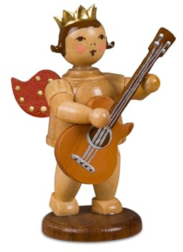 Rudolphs Schatzkiste Engel mit Westerngitarre mit Krone Natur Höhe ca. 6cm NEU Holzengel Holzfigur Weihnachtsengel