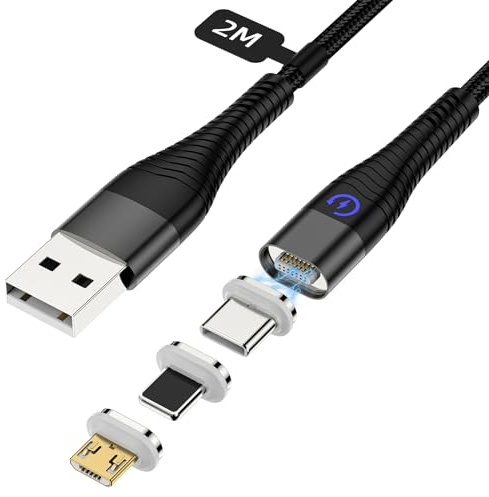 YKZ Magnetisches Ladekabel 2M, 3 in 1 Multi-Magnet-USB-Kabel Schnellladung 7 Pin Datenübertragungs Magnetkabel für Typ C/Micro USB/i-Products