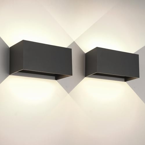 2 Stücke 25W LED Wandleuchte Aussen Innen Außenwandleuchten IP65 Wasserdichte Wandlampe Aluminium Außenleuchte Ausenbeleutung up down Einstellbar Lichtstrahl, Außenlampe Schwarz 4000K Natürliche weiß
