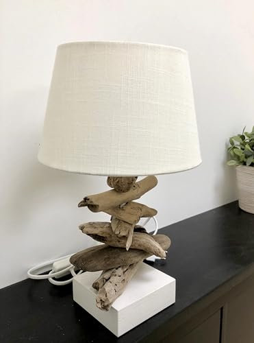 Handarbeit - Tischlampe aus Treibholz (Lampenschirm weiß)