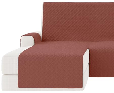 GAMUSI Sofabezug für Chaiselongue, 240 cm, Eckteil links (bis 270 cm breit), gepolstert, einfarbig, atmungsaktive Baumwolle, Taupe