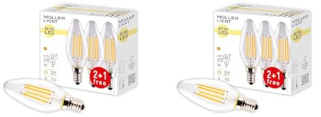 Müller-Licht 3er-Set Retro-LED Kerzenform Ersetzt 40 W, Glas, E14, 4 W, Klar, 3.5 x 3.5 x 10 cm, 3 Einheiten, 400291_Set (Packung mit 2)