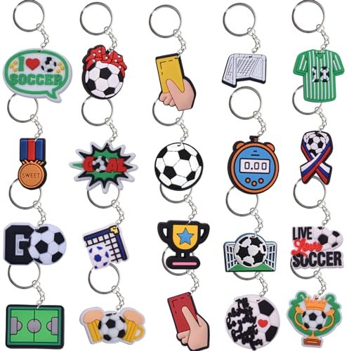 Acuiwer 24 stück Fußball Schlüsselanhängern Silikon Mini Schlüsselanhänger Set für kinder Party Mitgebsel für Jungen Mädchen