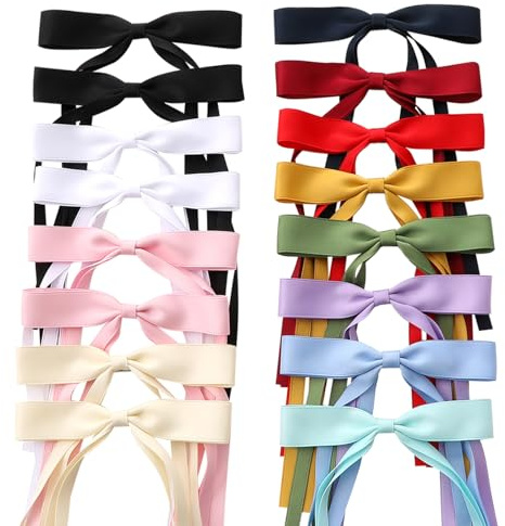 WORTL 16 PCS Hair Bows for Women,Hair Ribbon Hair Bows With Long Tail,Hair Bow Clips Hair Barrettes for Women Accessories