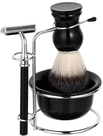 Rasierwerkzeug 4 Stück aus Edelstahl und Kunststoff für Männer | Retro Stil, Ergonomischer Griff, Leicht zu Reinigen, Mehr Wasser und Seife, 10x8x14cm