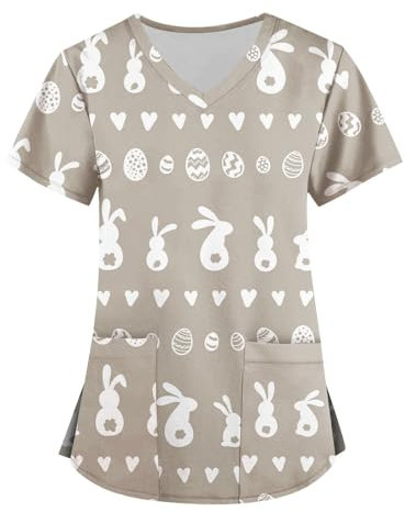 Schlupfhemd Damen Slim Fit Kasacks Damen Pflege Mit Reißverschluss Komfortabel Krankenpfleger Uniformen Klinikkasack Kurzarm Berufsbekleidung Pflege Fashion Schlupfhose Damen Pflege（2-Khaki，4XL）