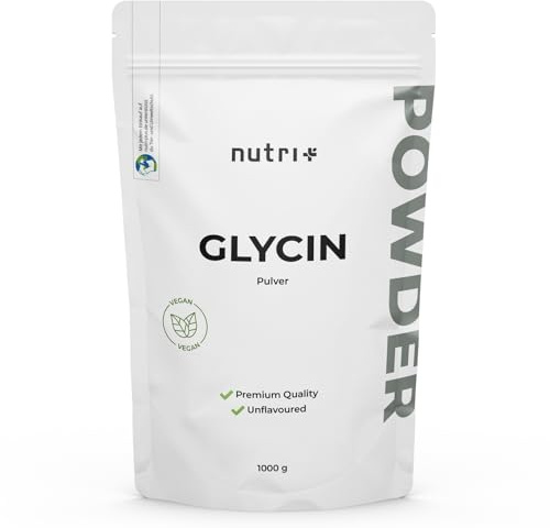 Nutri + Glycin Pulver vegan 1 kg hochdosiert - Glycine Powder - Aminosäure ohne Zusatzstoffe 1000 g - auch zum Süßen als Zuckerersatz