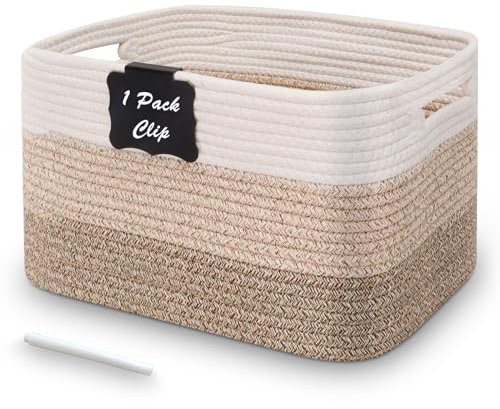 Rtdep Woven Storage Baskets - Decorative Cotton Rope Basket with Handle for Shelves, Baby Toys, Bathroom Towels, Nursery Storage - 1 Pack