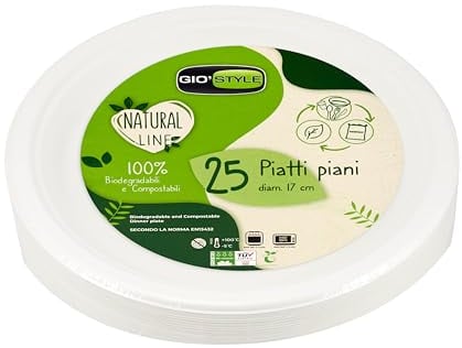 GIO'STYLE Platos llanos Ø 17,5 cm | 25 unidades | Pulpa de celulosa | Biodegradables y compostables