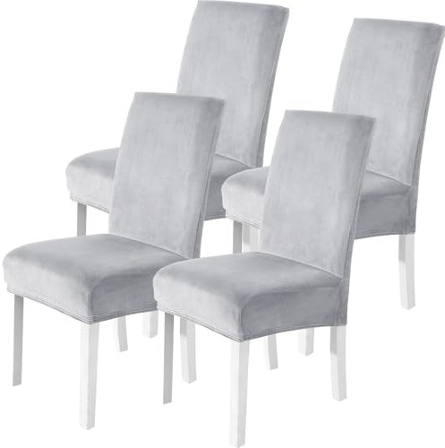 CYCMACO Stuhlhussen Samt 4er Set, Stretch Stuhlüberzieher, Stuhlbezug Schwingstuhl, Hussen Für Stühle Hochlehner, Stuhlbezüge Kratzfest, Universal Chair Cover Waschbarer, Silber-grau