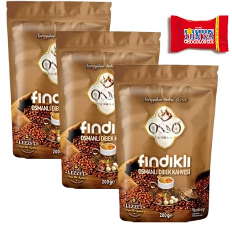 Trinovi Osso Caffè Turco alla Nocciola, 3 x 200 g, Caffè alla Nocciola Tradizionale Ottomano - Appena Macinato - Caffè Aromatico alla Nocciola