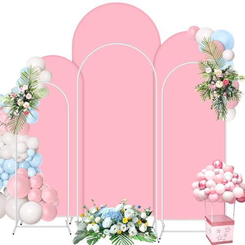 Set of 6 Metal Arch Backdrop Stands With Covers for Wedding - 6FT, 5FT, 4FT Background Frame, Pink Cover, Balloon Stand for Birthday, Bridal Baby Shower, Graduation Ceremony Decor