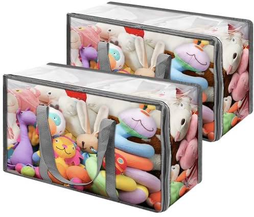 Vieshful 2 Pack Clear Clothes Storage Bag, 60L Zippered Closet Organizer, Plastic Storage Containers Moving bags for Comforter, Blanket, Bedding, Duvet, Toys