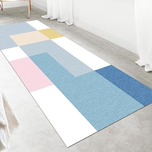 LIKE IT MORE Modern Teppich für Wohnzimmer, Schlafzimmer, Küche und Flur - Waschbarer Rutschfester Teppichläufer - Großer Teppich Läufer Beige Grau Blau Weiß 80x300 (Uranus Rosa)