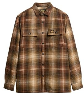Superdry Herren Karierte Hemdjacke aus Wolle mit Fleecefutter Blasses Braun Mit Farbverlauf XXXL