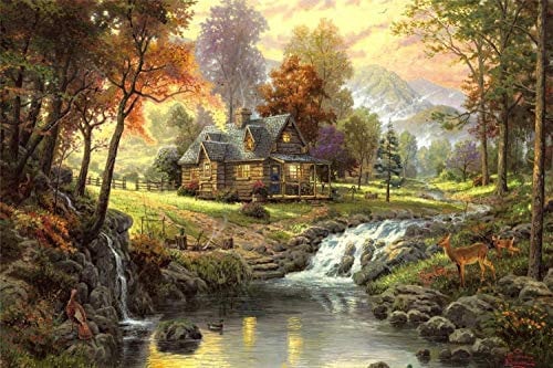 Jigsaw Puzzle 2000 Piece,Thomas Kinkade Autumn House in The Woodsk,for Kids and Adults, Wooden Personalised Assemjigsaw Fun Game38*26cm