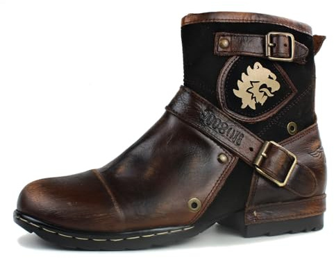 COWSDELLA Vintage Marrone Stivali da uomo in pelle da Motociclista Cowboy con cerniera Chukka Stivaletti Classico CD-5008-1-BP