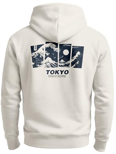 Neverless® Hoodie Backprint Herren Japan Tokyo Große Welle Kanagawa Japanische Kunst Männer Kapuzenpulli Fashion Streetstyle Urban-Grey XXL