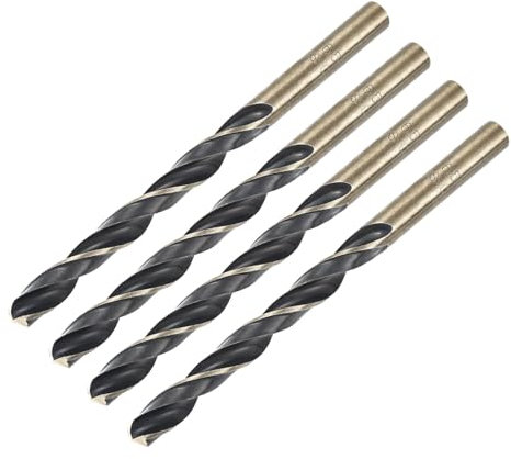 sourcing map 4pcs Straight Shank Twist Drill Bits 6.5mm Gold Titanium & Black Nitride Coated High Speed Steel (HSS) 4341 with 6.5mm Shank for Stainless Steel Alloy Metal Plastic Wood