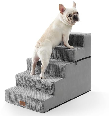 COZY KISS Hundetreppe, 5 Stufen Multifunktionale aus Hochdichtem Schaumstoff für Bett Couch Sofa, 60cm Hoch Katzentreppe für Altere Verletzte Hunde (Grau, 75x50x60cm-Abnehmbar, 5)