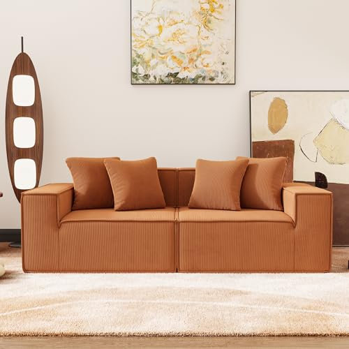 VASOENY 200 X 90 cm Modernes Loveseat Sofa, Cordgewebe 2 Sitzer Sofa, Bequemes 2 Sitzer Couch mit 2 Kissen für Wohnzimmer, Schlafzimmer, Büro, Keine Montage erforderlich