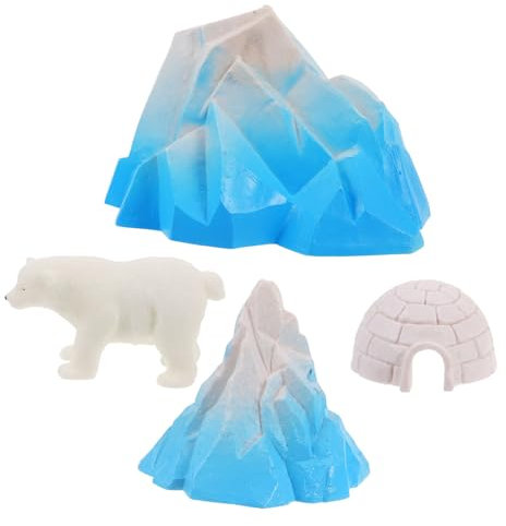 CIYODO 4 Stück Iglu-Modell Polartierfiguren Puppenhaus-Miniaturen Mini-Schneehäuser Mini-Bärenspielzeug winzige Polartiere Schneemannfiguren für Puppenhaus Mikrolandschaft Kuchendekoration