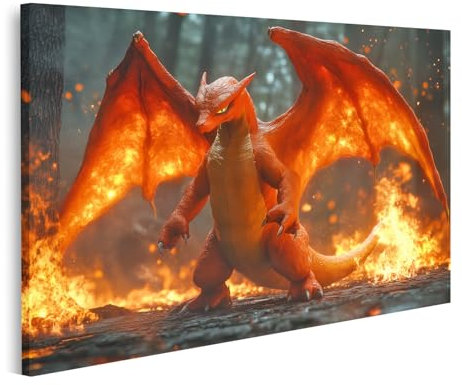 islandburner Bild auf Leinwand Riesiger realistischer Gigantimax Glurak Bilder Wandbilder Poster