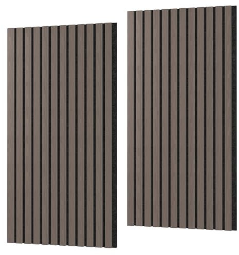 SUBTLETY Holz-Furnier Akustikpaneele 4er Set Wandverkleidung 3D-Wandpaneele 120x60cm Lamellenverkleidung aus Akustik-Filz Lamellenwand für Wohnzimmer, Büro, Schlafzimmer (Walnuss)