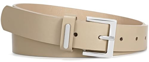 JasGood Damen Ledergürtel Mode Damen Gürtel mit Silberner Schnalle für Jeans Hosen Kleider,Beige,120cm